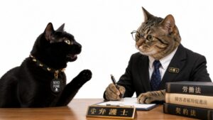黒猫が弁護士に相談している画像