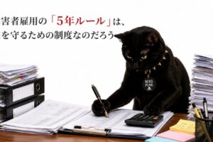 障害者雇用の「5年ルール」について考えている黒猫の画像
