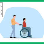 車イスに乗っている男性とその車イスを押している男性