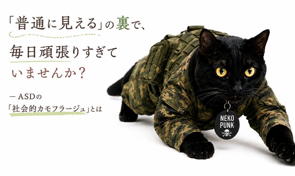 黒猫が迷彩服を着て忍足で前進している画像