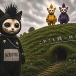穴倉の前で佇むねこパンクと遠くから見守る仲間達