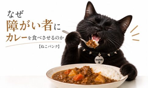 黒猫が美味しそうにカレーを食べている画像