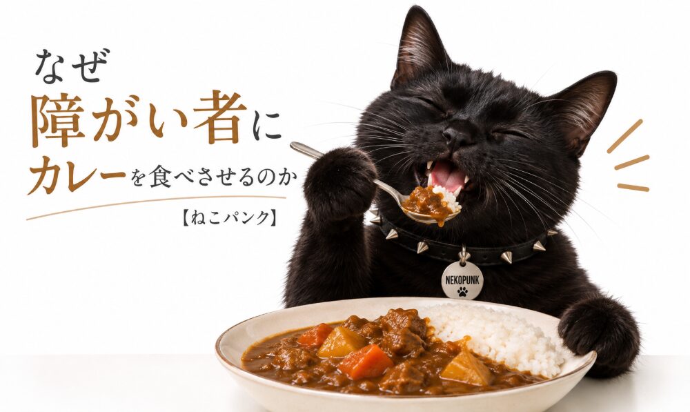 黒猫が美味しそうにカレーを食べている画像