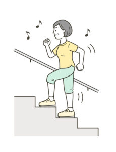 階段でリハビリに励む女性